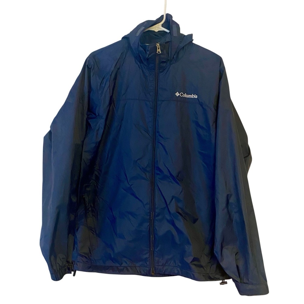 Columbia Jacket Mens Medium Navy Hooded Windbreaker Rain Coat Lightweight